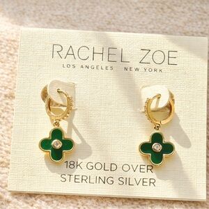 Rachel Zoe Gold and Green Clover Drop Earrings
